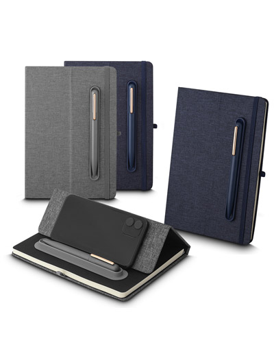 CADERNO EM TECIDO COM PORTA CANETA PERSONALIZADO