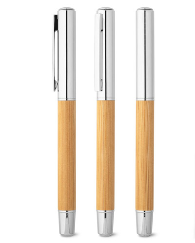 Caneta Roller em AÃ§o Inox e Bambu Personalizada
