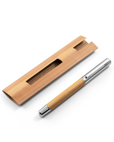 Caneta Roller em AÃ§o Inox e Bambu Personalizada