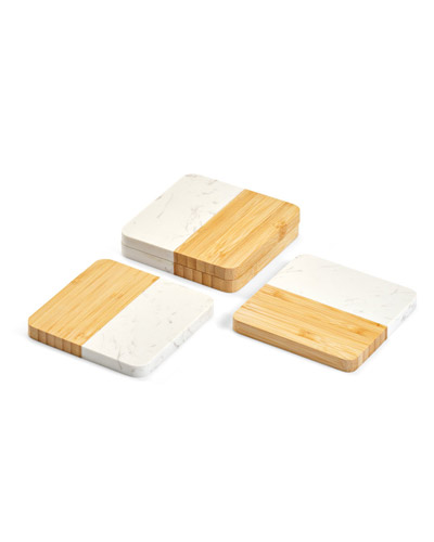 Conjunto de 4 Porta Copos em Marmore e Bambu Personalizado