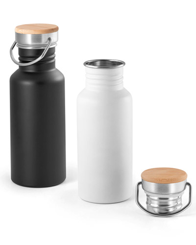 GARRAFA DE INOX 500ML COM TAMPA DE BAMBU PERSONALIZADA