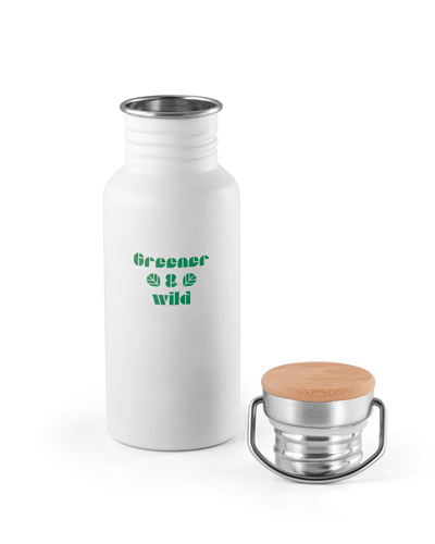GARRAFA DE INOX 500ML COM TAMPA DE BAMBU PERSONALIZADA