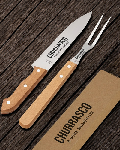 KIT CHURRASCO FACA E GARFO - PERSONALIZADO